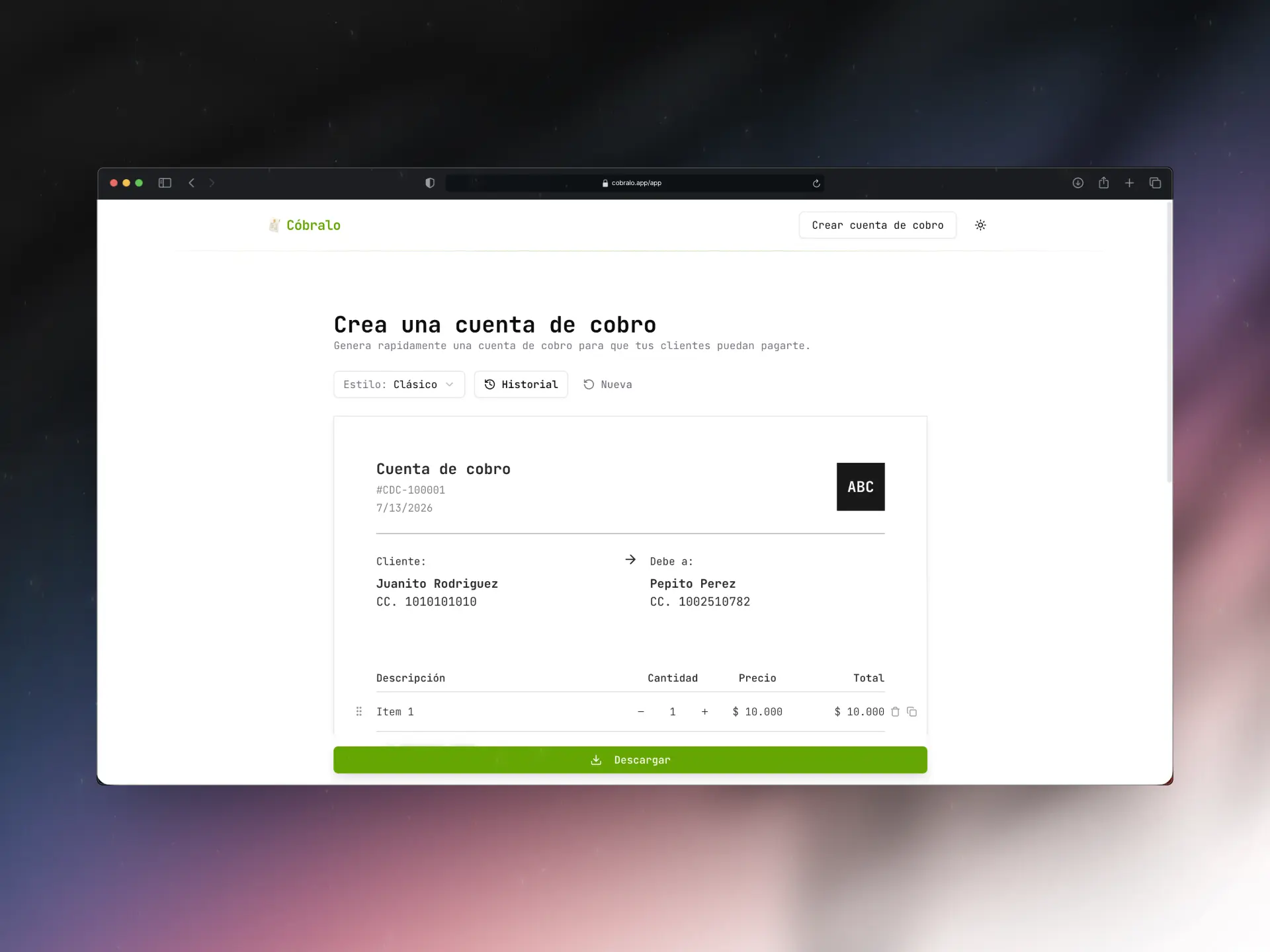Cóbralo screenshot